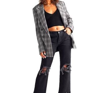 Free People Maggie Mid Rise Straight Leg Cropped Black Wash Jeans Size 31